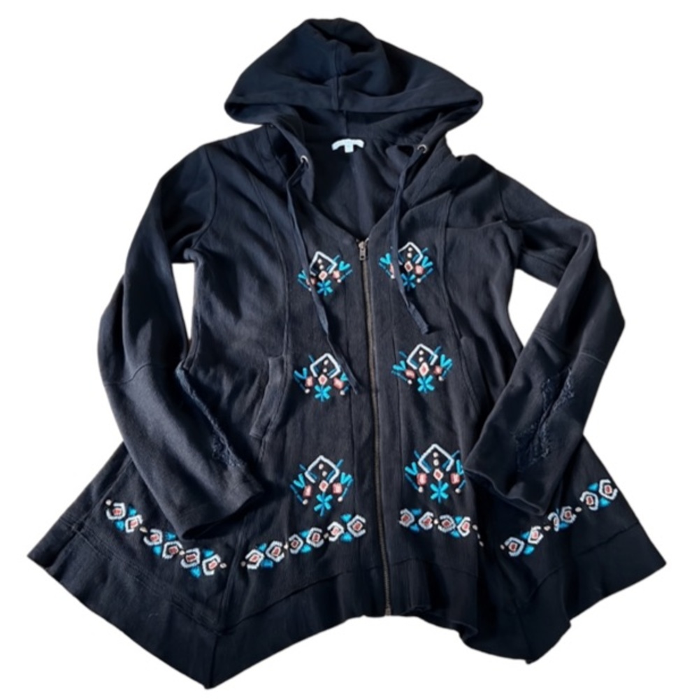 Caite x Athleta Embroidered Lace Zip Up Ribbed Hoodie